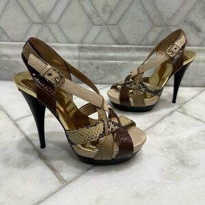SOLD - Size 7 Michael Kors Leather Snakeskin Open Toe Platform Sandal Heels